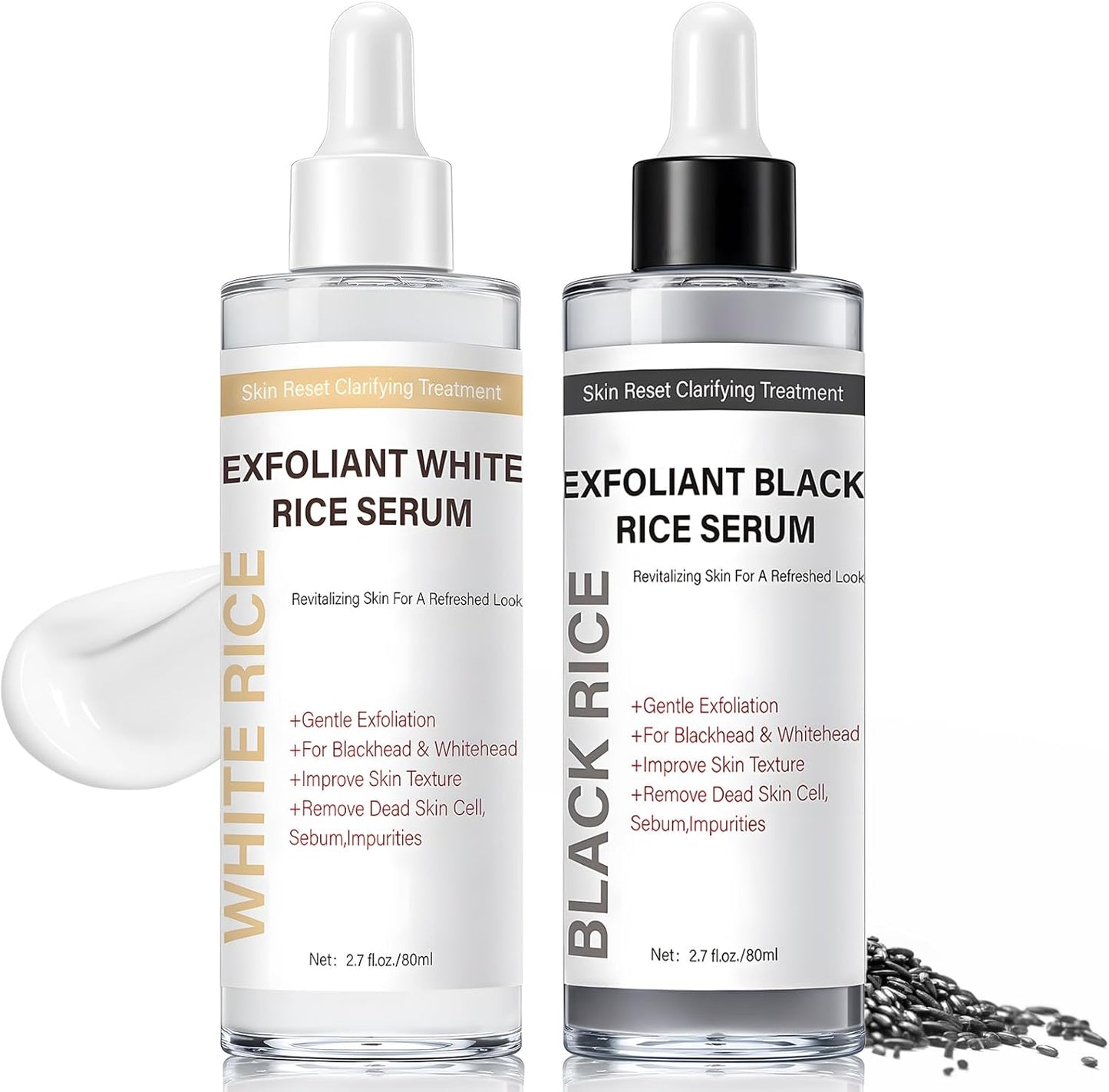 PIVETOS Glow Rice Exfoliant Ampoule Duo front packaging view showcasing both black and white rice peel shots.