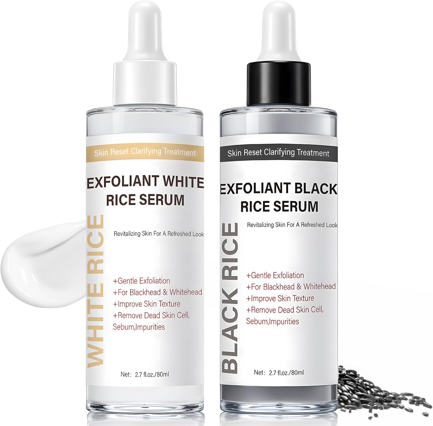 PIVETOS Glow Rice Exfoliant Ampoule Duo front packaging view showcasing both black and white rice peel shots.