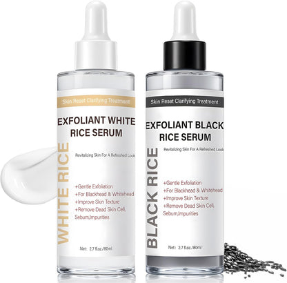 PIVETOS Glow Rice Exfoliant Ampoule Duo front packaging view showcasing both black and white rice peel shots.