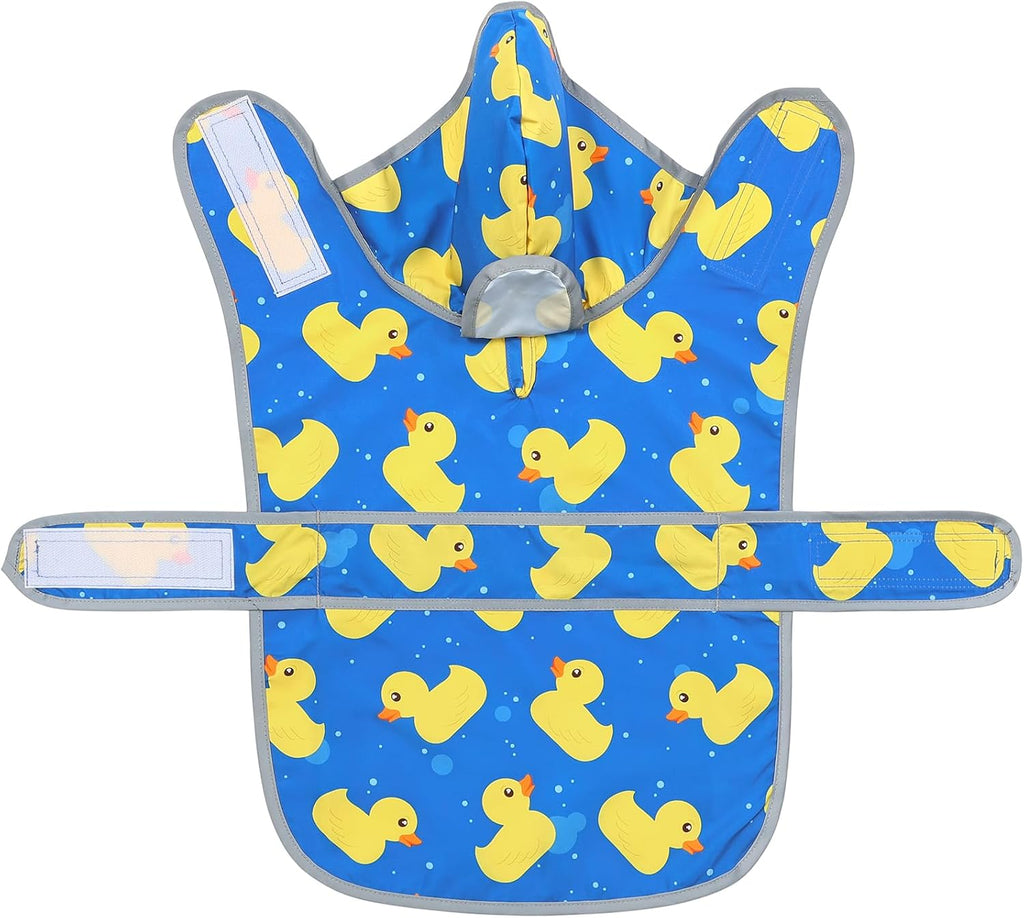 Chic patterned blue duck puppy rain apparel rear angle view