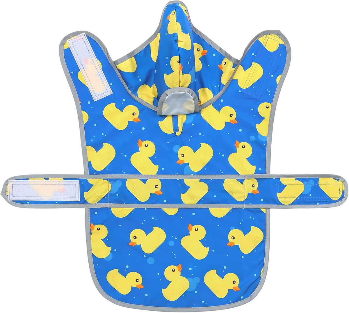 Chic patterned blue duck puppy rain apparel rear angle view