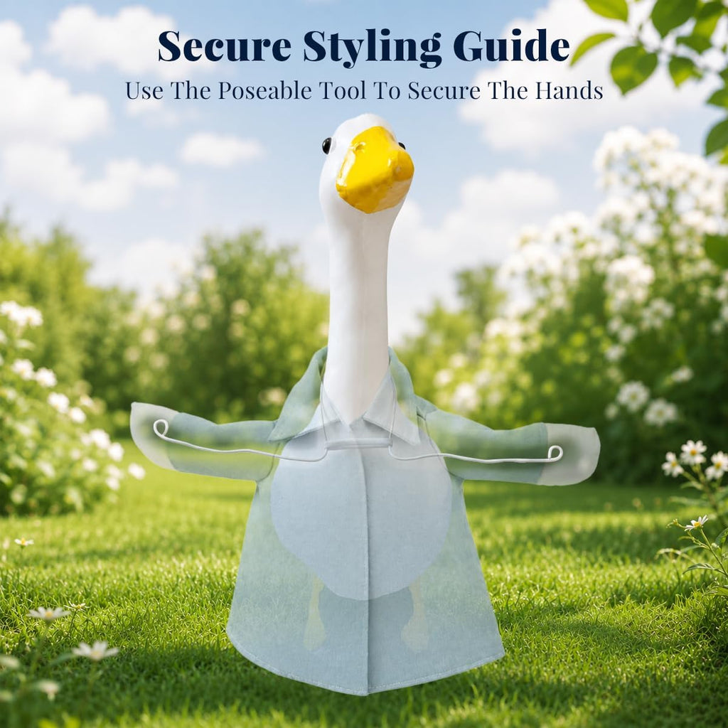 DISGIVO yard gander costume highlighting the innovative hand support tool holding the toy golf club prop.