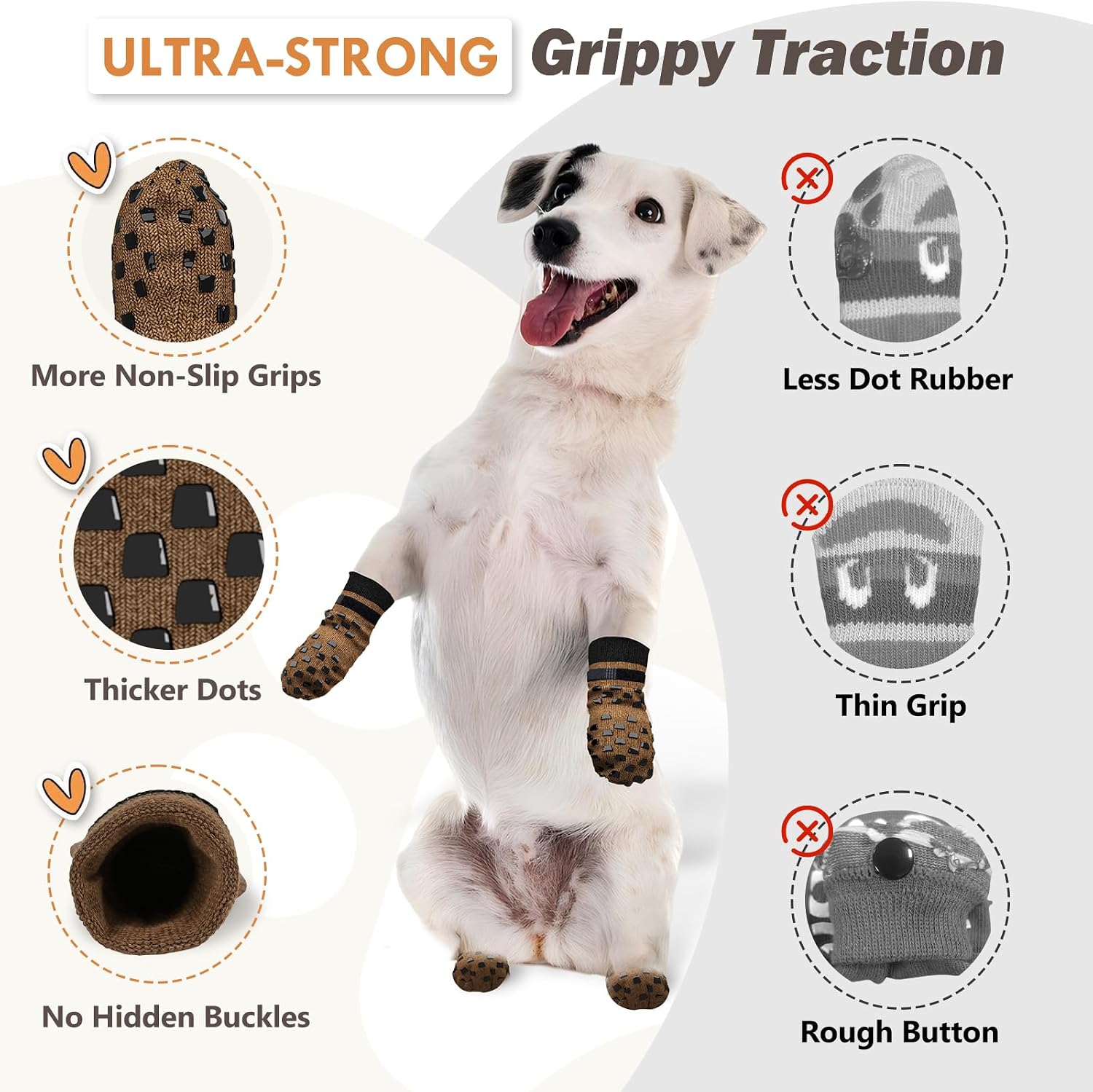 Dog wearing aiedouler anti slip socks on hardwood floor