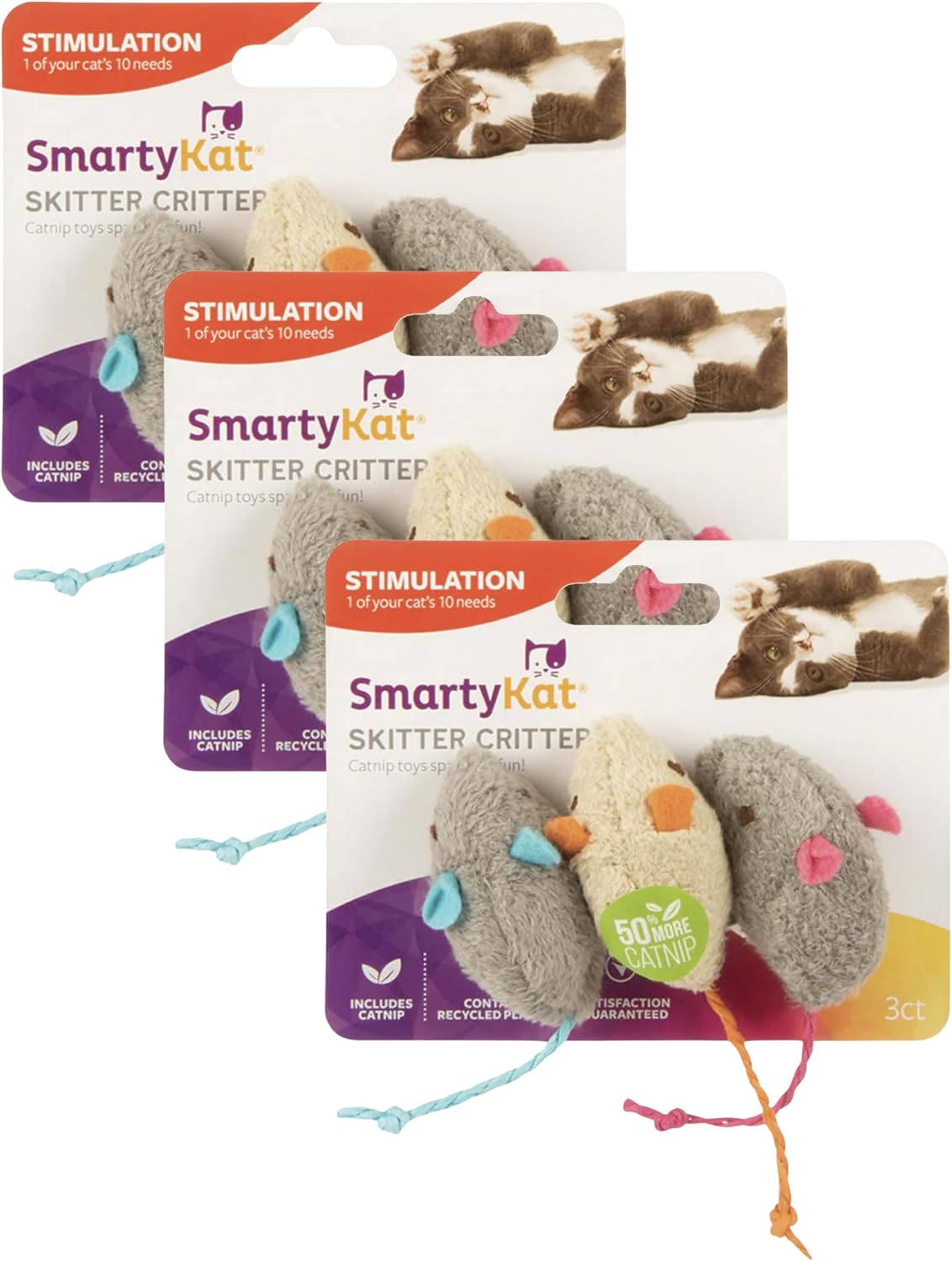 SmartyKat (3 Count) Skitter Critters Catnip Cat Toys - Gray/Cream, 3 Count - Image 12