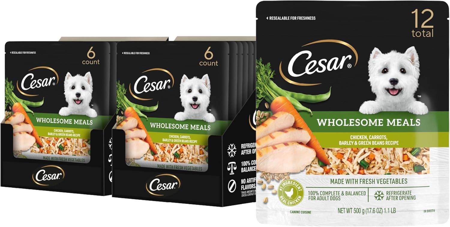 Cesar Wholesome Meals Chicken, Carrots, Barley & Green Beans Wet Dog Food, 17.6 oz. Pouch (6 Count) - Image 10