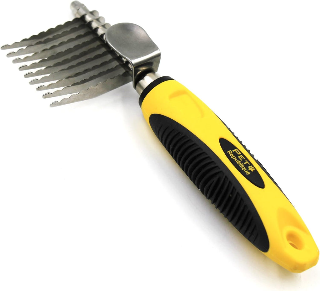 Pet Republique mat remover tool packaging details for authentic long haired breed pet care.