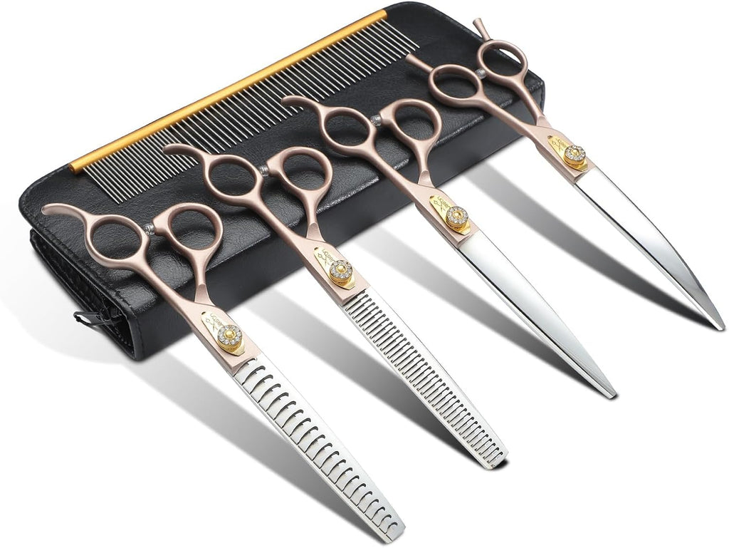 JASON Professional Dog Grooming Scissors - 7 Inch Curved Shear Japanese 440C Stainless Steel Dog Scissors with Diamond Screw, Rosegold, Sharp - Image 13