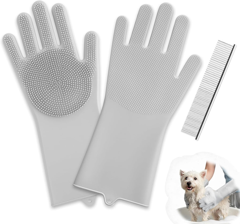 DELOMO Pet Grooming Gloves 1 Pair: Soft and Gentle Silicone Dog Washing Gloves - Bathing Scrubber Brush Mitt Grooming Shedding Fur Removal Massage for Dogs/Cats/Horse, Purple - Image 9
