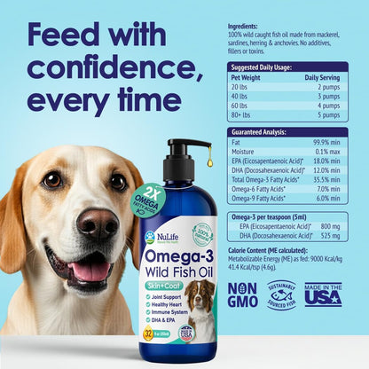 Liquid fish oil bottle for dogs showcasing the premium Icelandic wild caught seal