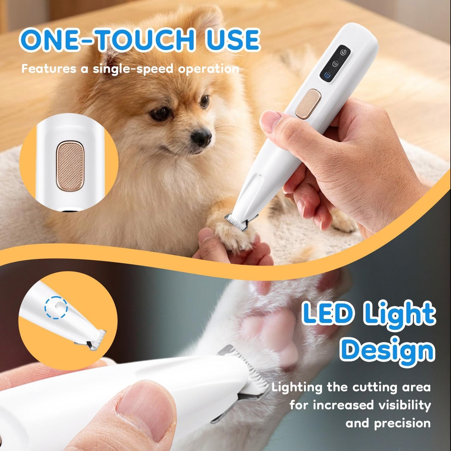 Close up of the 0.7-inch stainless steel blades with rounded edges on the Mcbazel animal trimmer