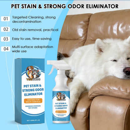 Resolve pet odor eliminator spray being applied to a stained carpet surface.