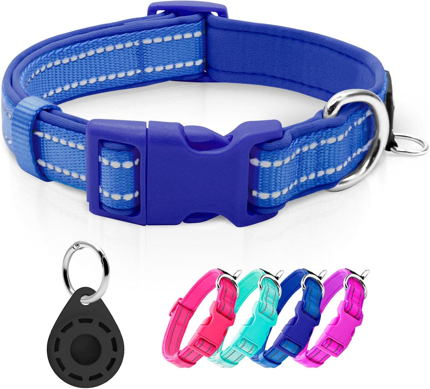 azuza Reflective Dog Collar,Soft Neoprene Padded Pet Collar with ID Tag Ring,Adjustable for Small Dogs,Hot Pink,S - Image 12