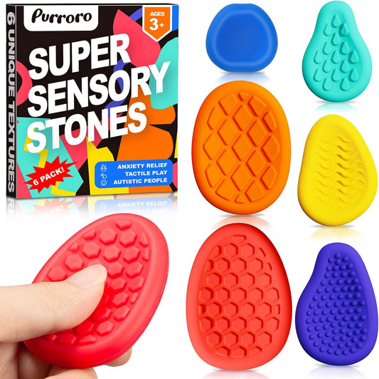 Purroro 6-pack sensory fidget stones front view for stress relief