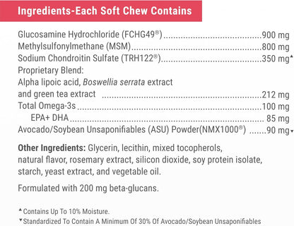 Premium pet joint health soft chew supplement for large senior dogs close up details