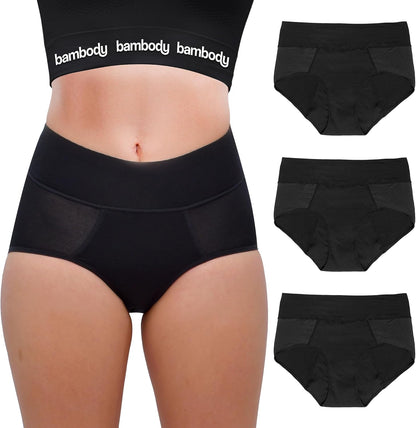 Bambody absorbent panties 3 pack front view black period underwear