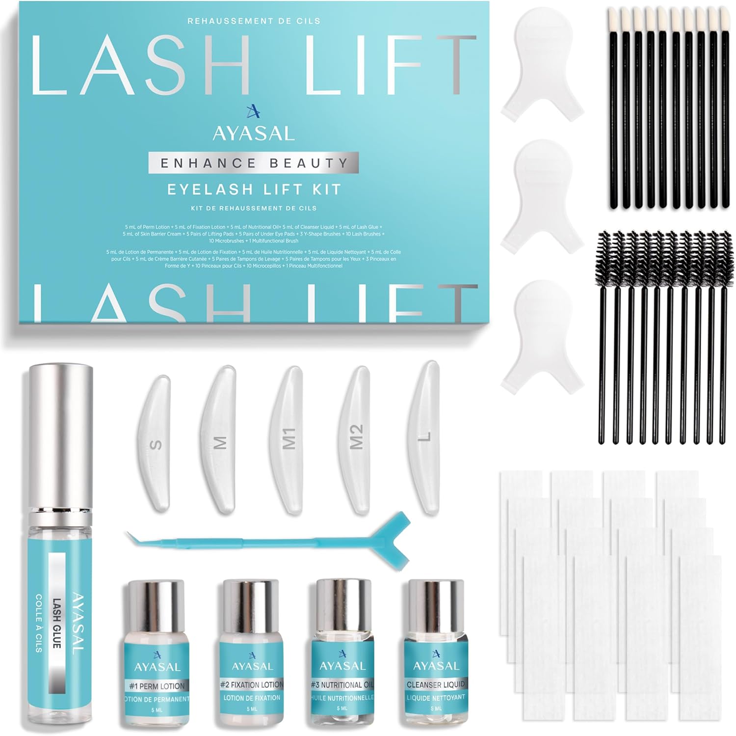 AYASAL Lash Lift Kit front view of the packaging and starter set bottles