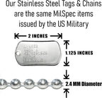 Close up view of the T304 matte finish stainless steel texture on Tag-Z regulation replacement tags.