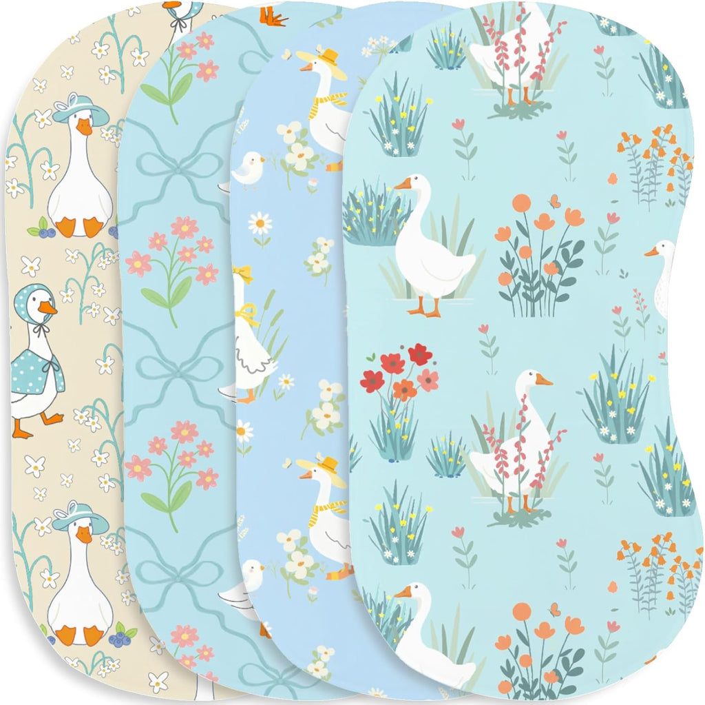 Wauprant goose muslin cotton burp cloths four pack front view showing blue and white geese themed designs.