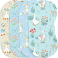 Wauprant goose muslin cotton burp cloths four pack front view showing blue and white geese themed designs.
