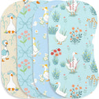Wauprant goose muslin cotton burp cloths four pack front view showing blue and white geese themed designs.