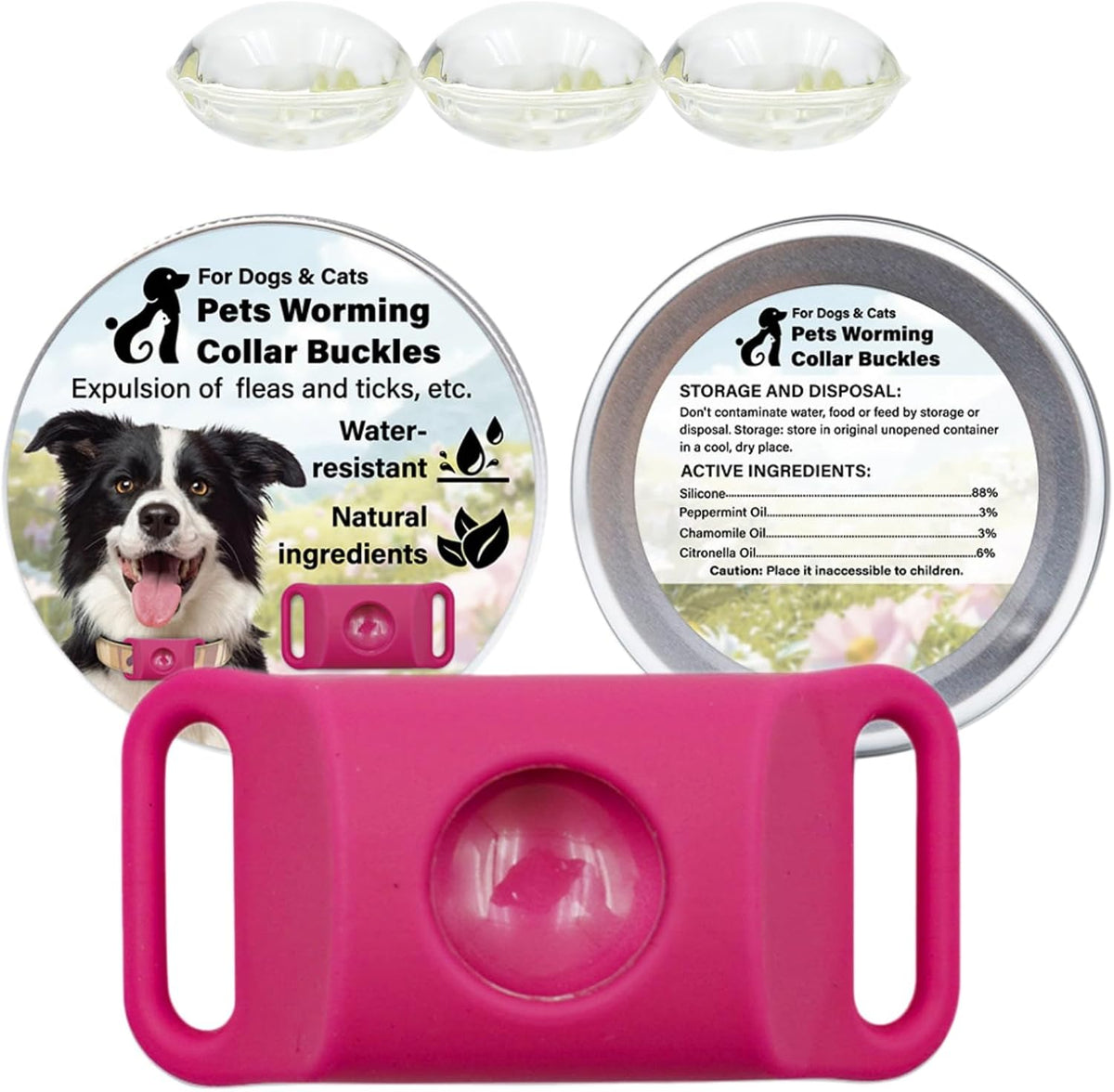 FurSure Dog Pendant Flea and Tick Tag front view pink silicone collar attachment