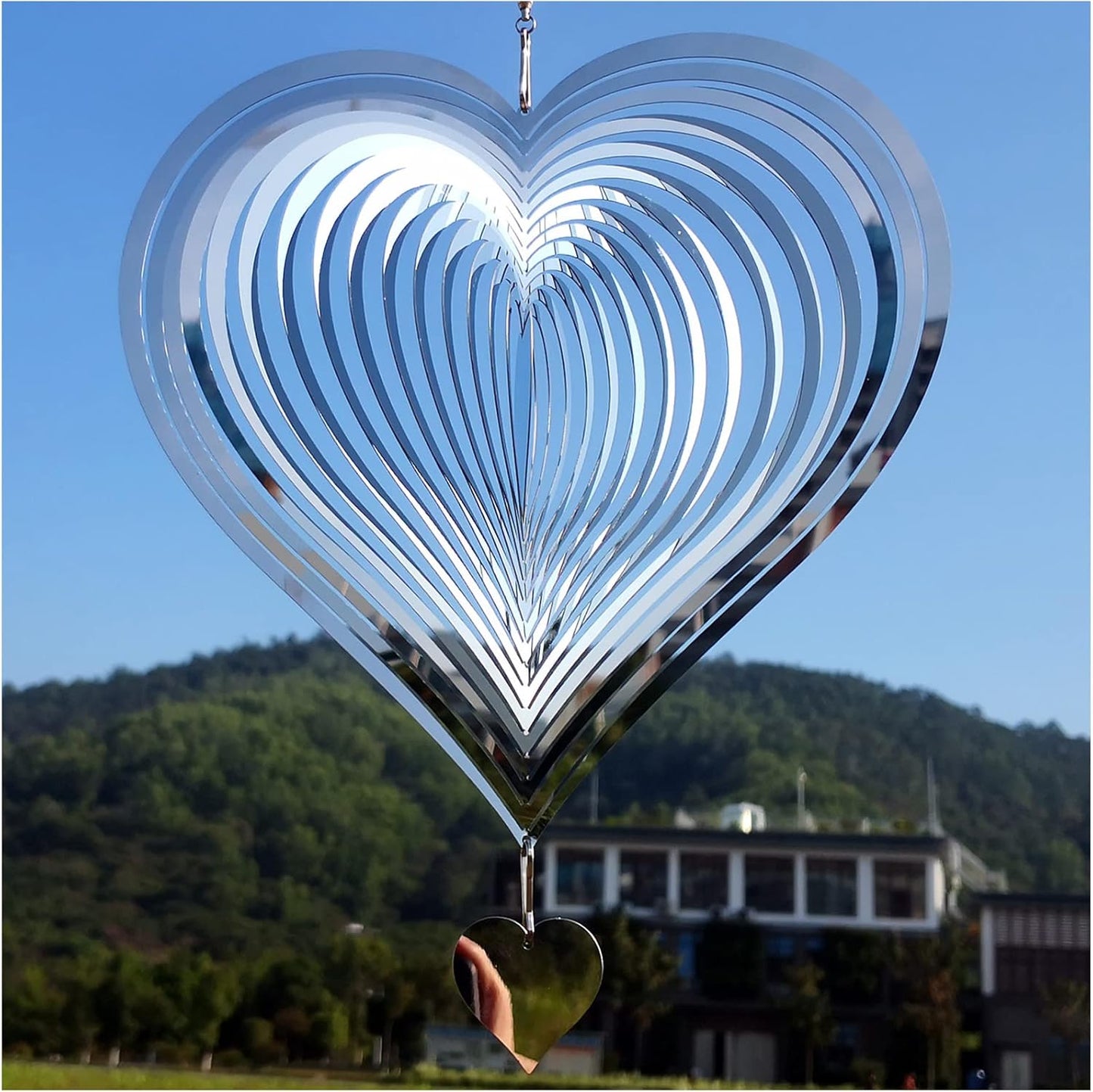 Djuan stainless steel heart wind spinner front view garden decor