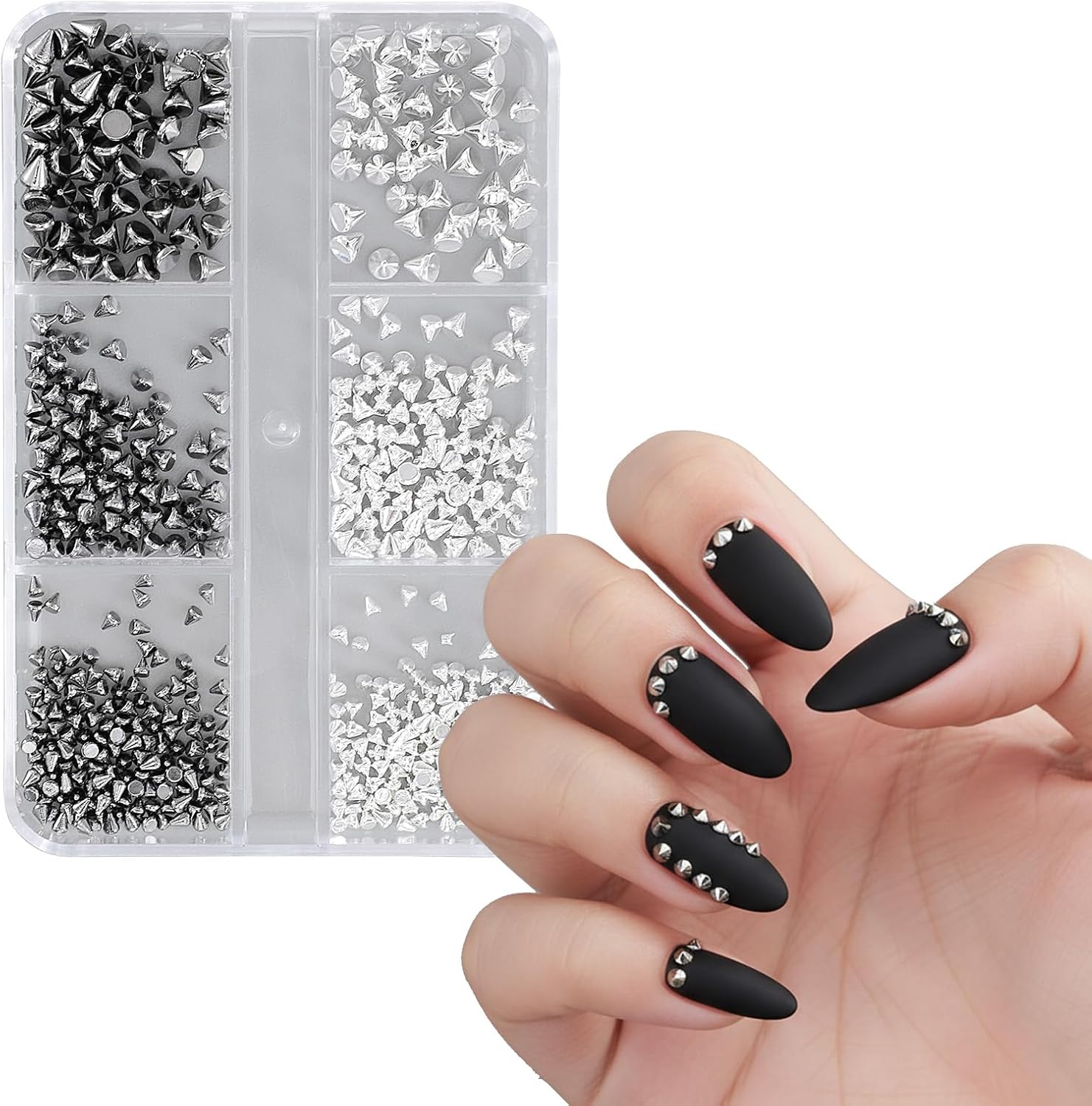 Apojgitn Gothic nail charms kit with black and silver studs