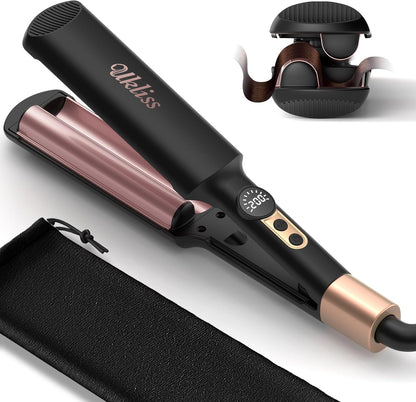UKLISS Mini Waver Hair Tool front view showing black double barrels and digital temperature display screen