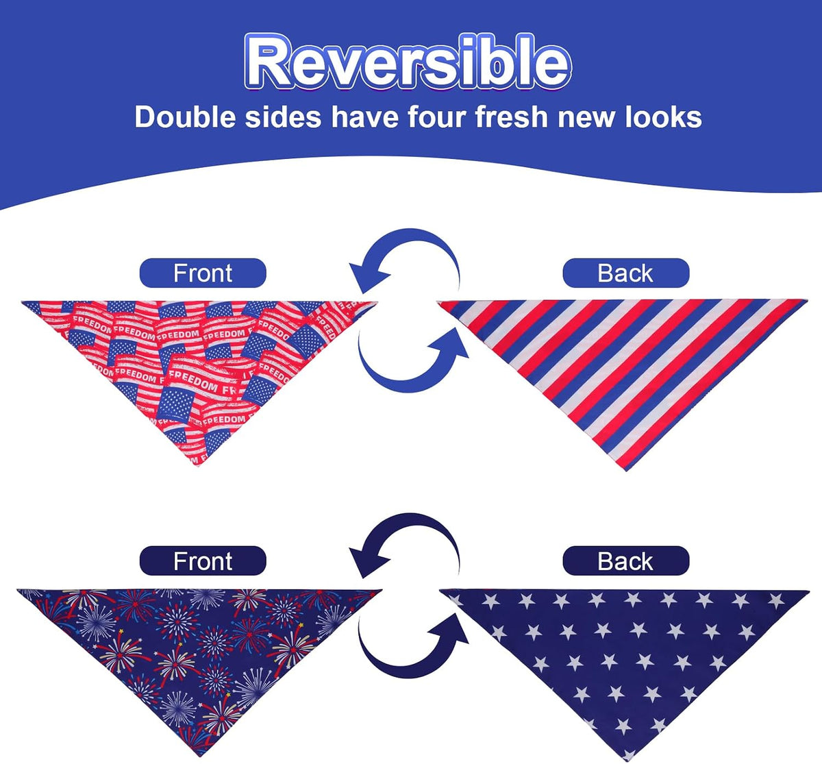 QUQULE extra large dog bandana tied securely around a puppy neck for Independence Day celebrations.