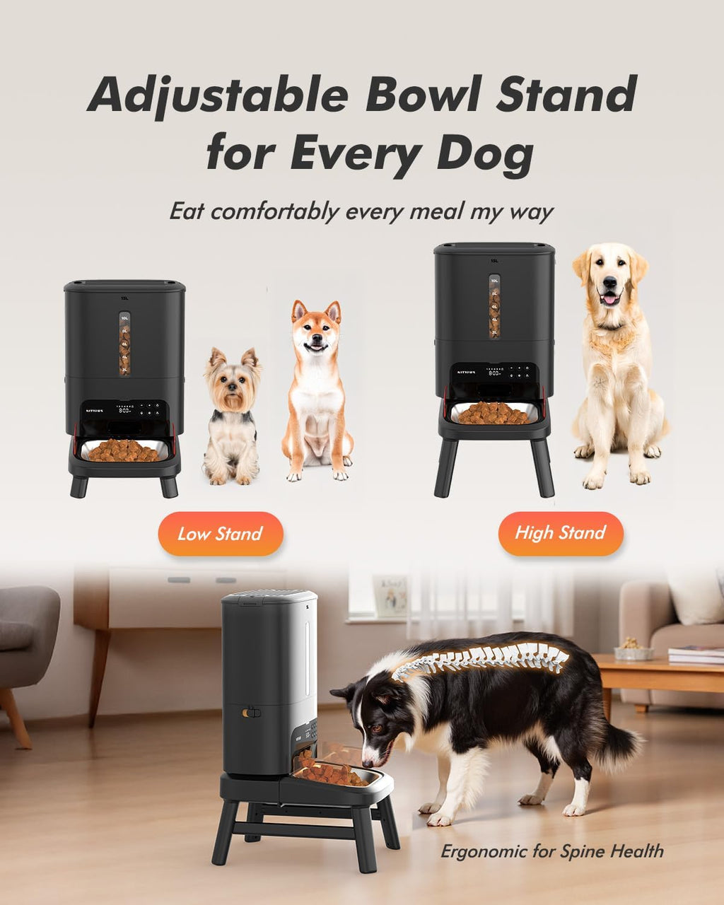 Digital control interface display panel on the Nityers automatic canine food dispenser