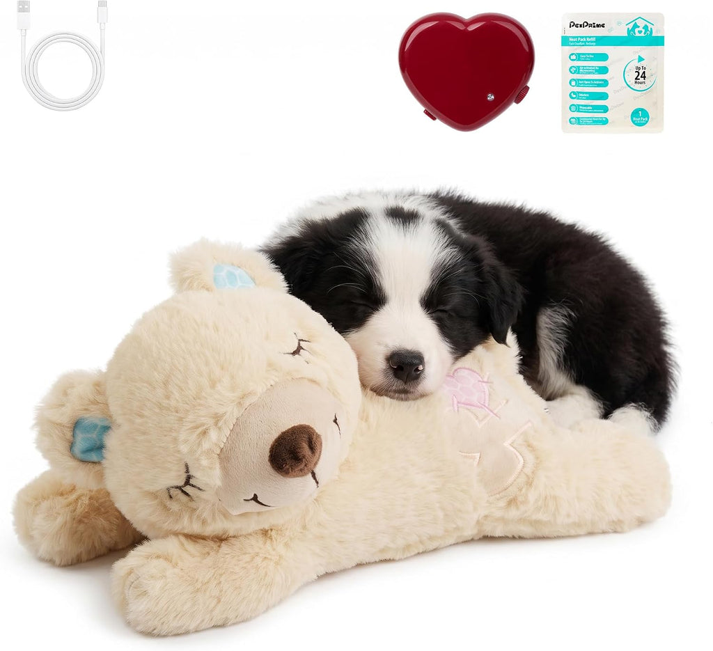 PetPrime Dog Plush Toy Heart Beat Puppy Plush Bear Toy with Warmer Bag Pet Soft Anxiety Puppy Relief Toy for Dogs Heart Beat Stuffed Animal Sleeping Buddy Anxiety Dog Toy - Image 11