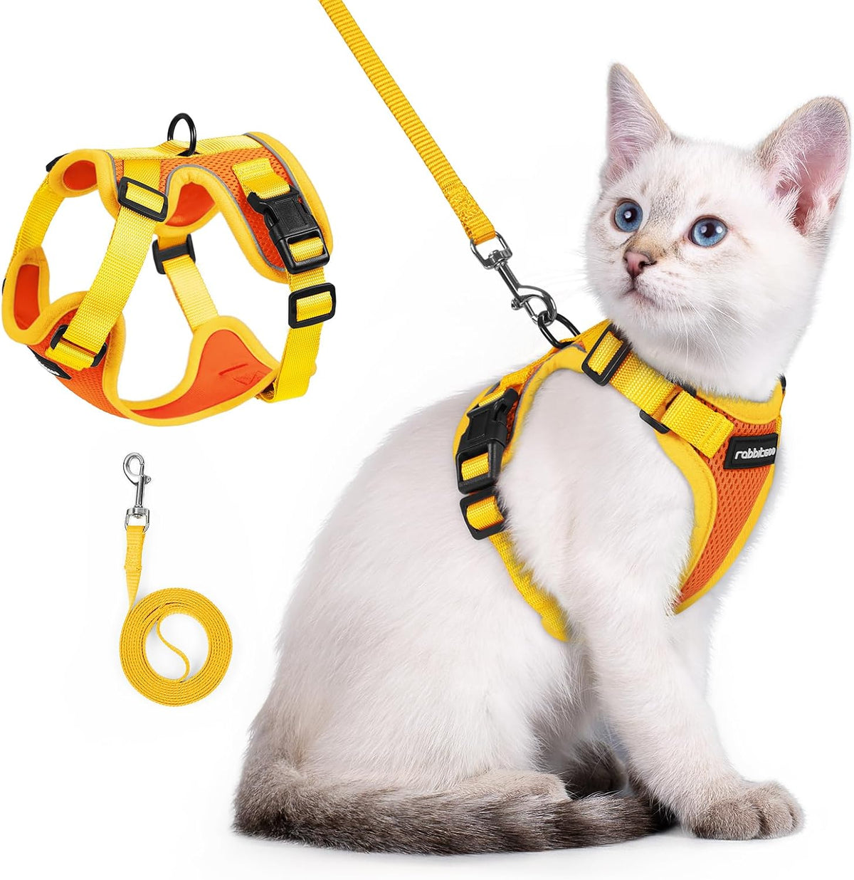 rabbitgoo Cat Harness and Leash Set, Escape Proof Soft Adjustable Vest Harnesses for Outdoor Walking, Easy Control Breathable Kitten Jacket with Reflective Strips, Pink & Purple, X-Small - Image 9