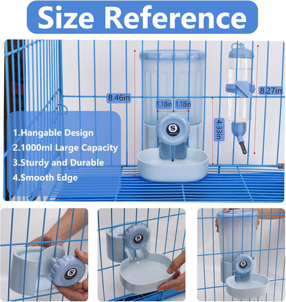 Sangle Sopffy Rabbit Feeder and Water Dispenser Set, Gravity Food Bowl with Water Bottle for Cage, Small Animal Feeding Station for Bunny, Guinea Pig, Chinchilla, Ferret, Hedgehog, Blue 2-Piece Set - Image 3
