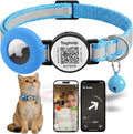 Taghelp Reflective AirTag Cat Collar Blue front view showing integrated silicone tracker pouch.