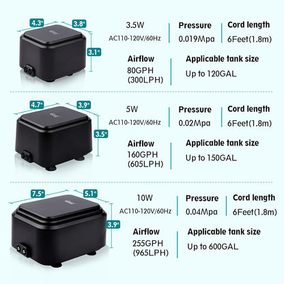 Hygger aquarium pump connected to airline tubing and air stone