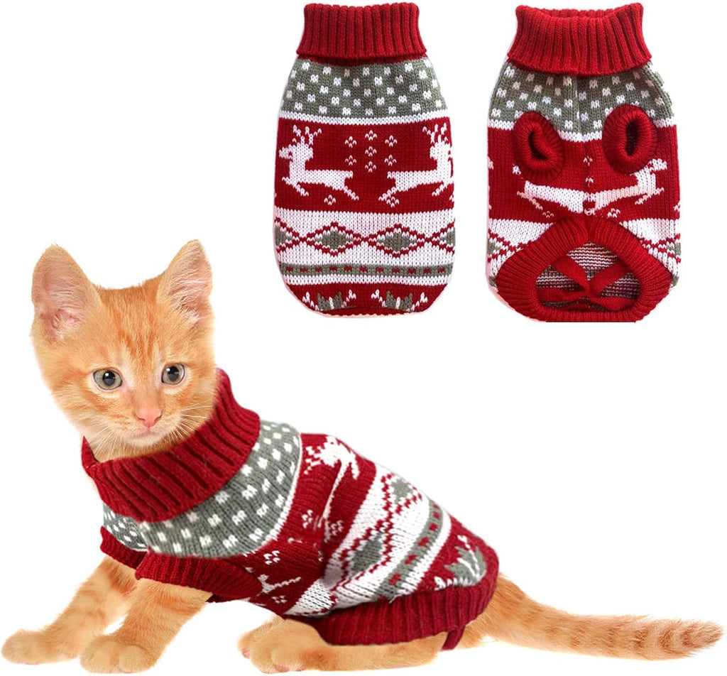 Vehomy dog christmas sweater front view festive red puppy holiday apparel