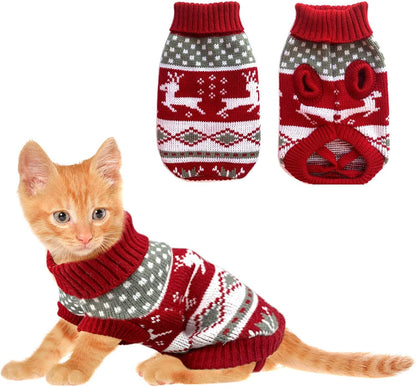 Vehomy dog christmas sweater front view festive red puppy holiday apparel