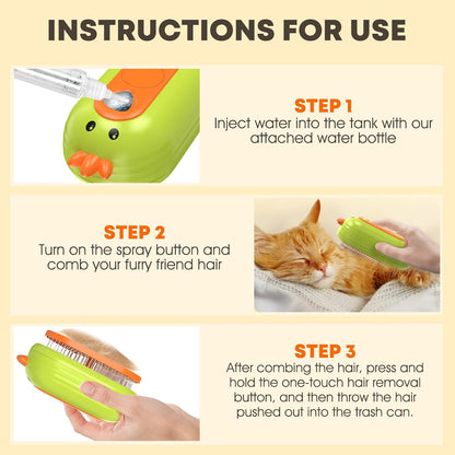 Cat Steam Brush for Shedding, Steam Brush for Cats with Release Button, 3in1 Self Cleaning Cloud Care Cat Hair Brush, Rechargeable Cat Deshedding Brush with Steam for Long & Short Haired Cats and Dogs - Image 9