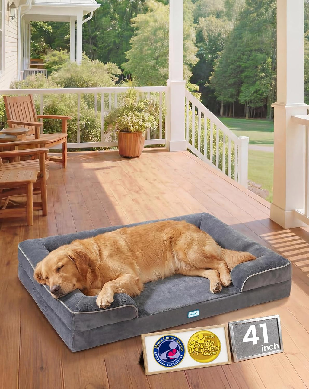 OhGeni Orthopedic Dog Bed Couch Cat Sofa for Large Sized Pets with Memory Foam, Machine-Washable Waterproof Removable Cover, Soft Comfortable Fabric, 35-inch (Gray) - Image 11