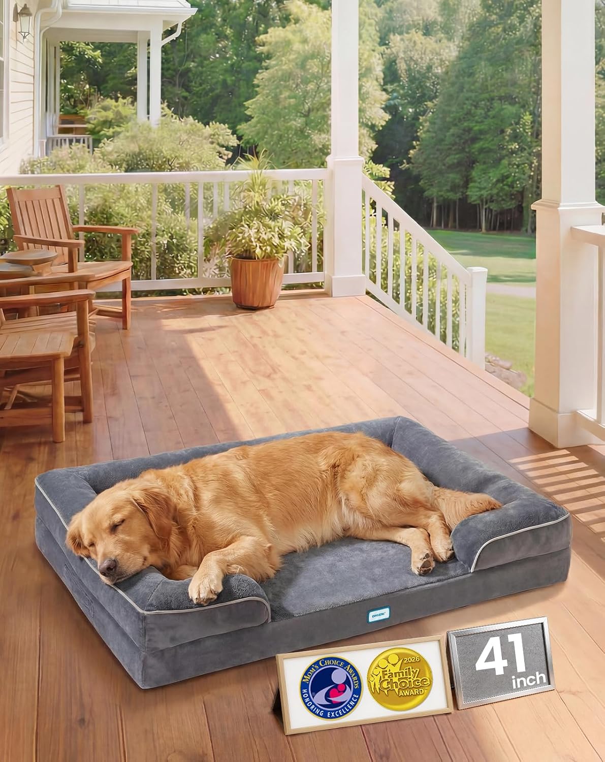 OhGeni Orthopedic Dog Bed Couch Cat Sofa for Large Sized Pets with Memory Foam, Machine-Washable Waterproof Removable Cover, Soft Comfortable Fabric, 35-inch (Gray) - Image 11