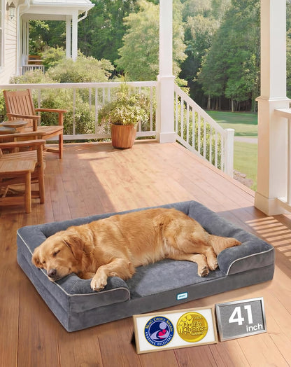 OhGeni Orthopedic Dog Bed Couch Cat Sofa for Large Sized Pets with Memory Foam, Machine-Washable Waterproof Removable Cover, Soft Comfortable Fabric, 35-inch (Gray) - Image 11