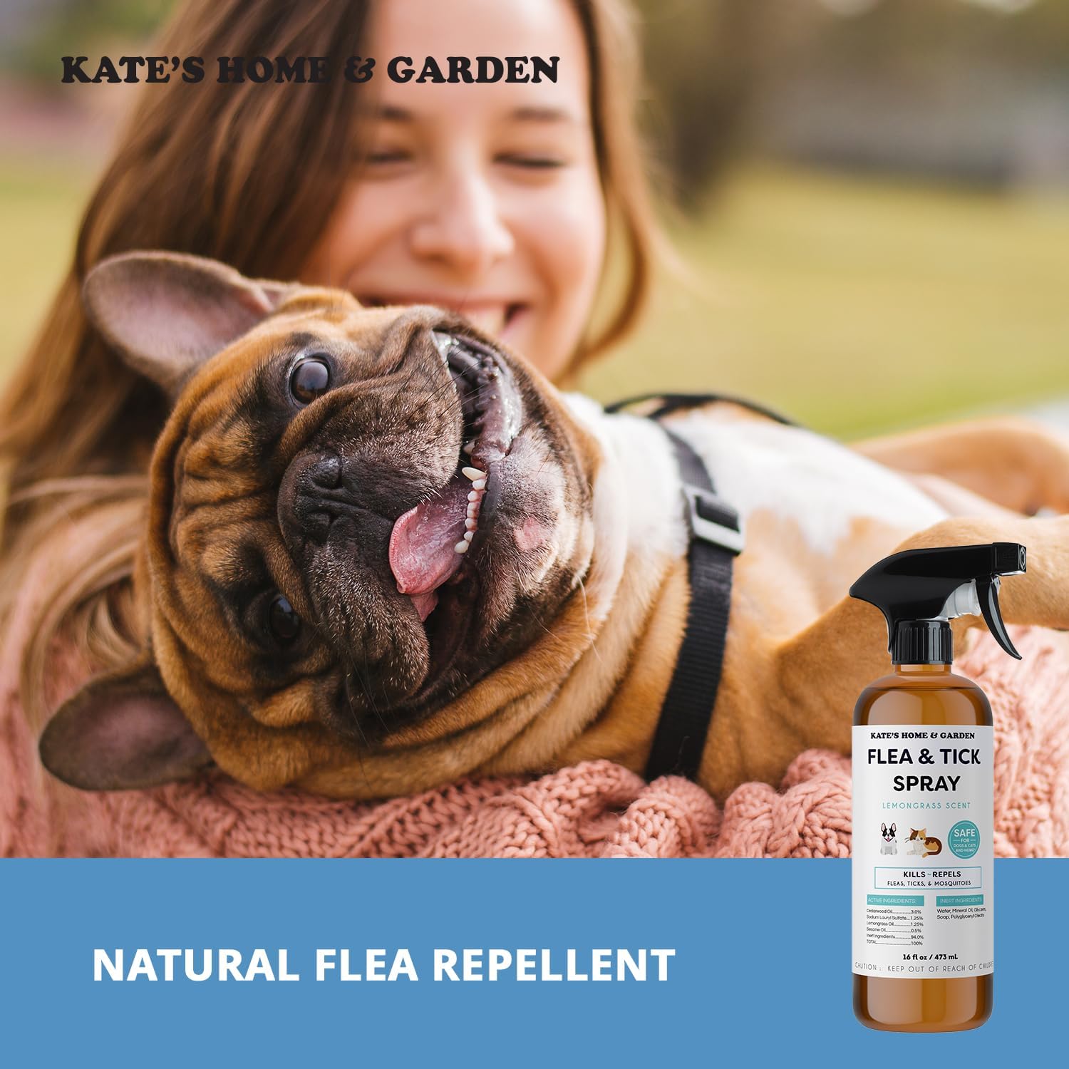 Plant based lemongrass insect repellent spray for pets and home surfaces