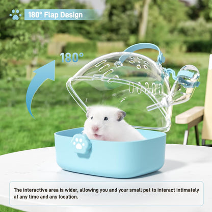 BUCATSTATE Small Animal Carrier Cage with Water Bottle, Portable Hamster Travel Carrier Carry Case 7.24" L*6.69 W *6.42" H for Small Pets, Gerbils, Mice, Dwarf Hamster (Blue) - Image 3