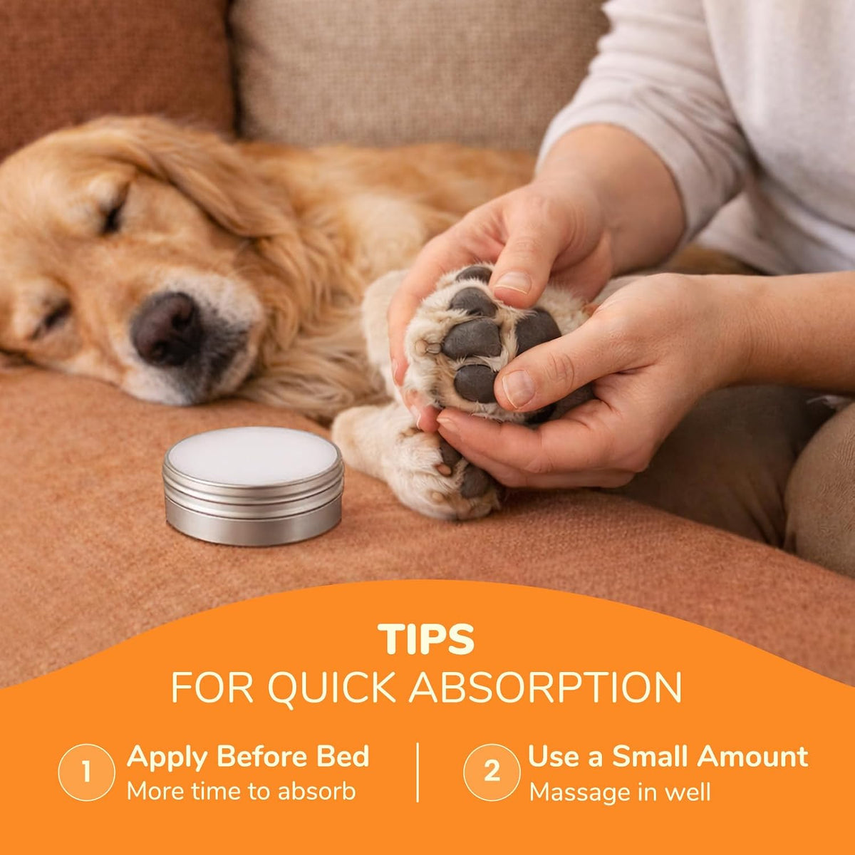 Applying natural paw balm to dog pads