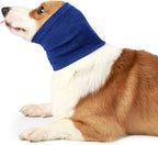 Nanaki stretchable dog grooming ear cover being adjusted on a pet