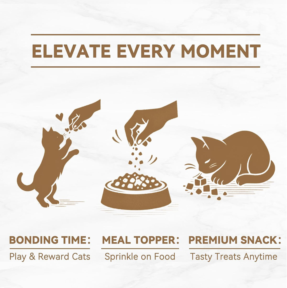 Freeze dried egg yolk cat food toppers crumbled over a pet meal bowl.