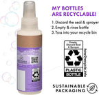 Close up of Buddy Splash lavender and mint label for dogs