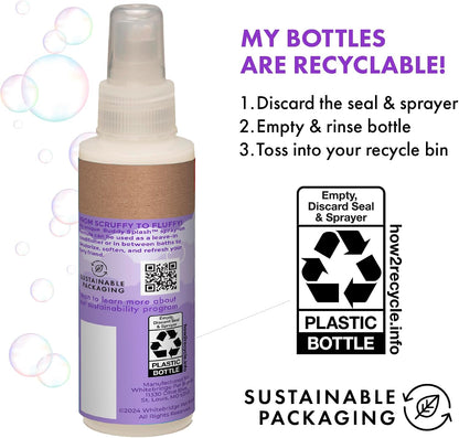 Close up of Buddy Splash lavender and mint label for dogs