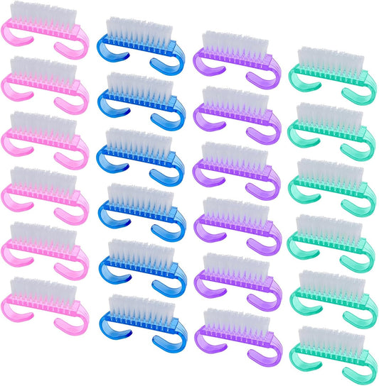 HANWER Handle Grip Nail Brush front view showing vibrant multicolor twenty-four pack layout for fingernail cleaning
