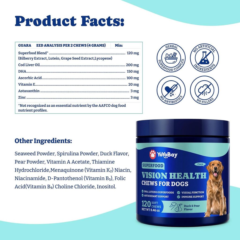 Eye Supplement for Dogs - 120 Soft Chews Dog Vision Supplement with Cod Liver Oil, Antioxidants & Omega 3 Fatty Acids - Eye Vitamins for Dogs - Duck & Pear Flavor - Image 9